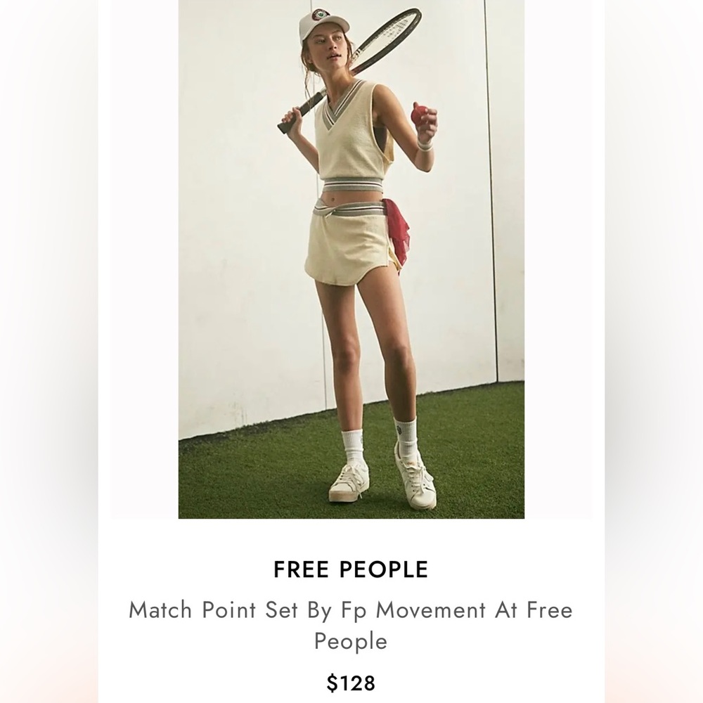 🎾 BNWT Free People Match Set Two Piece Outfit 🎾 Size Small MSRP $128 Ivo…